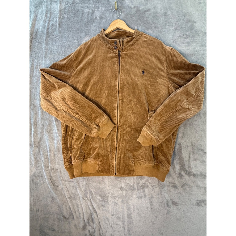 Polo Ralph Lauren Jacket Mens XLT Tan Corduroy Harrington Full Zip Flannel Lined